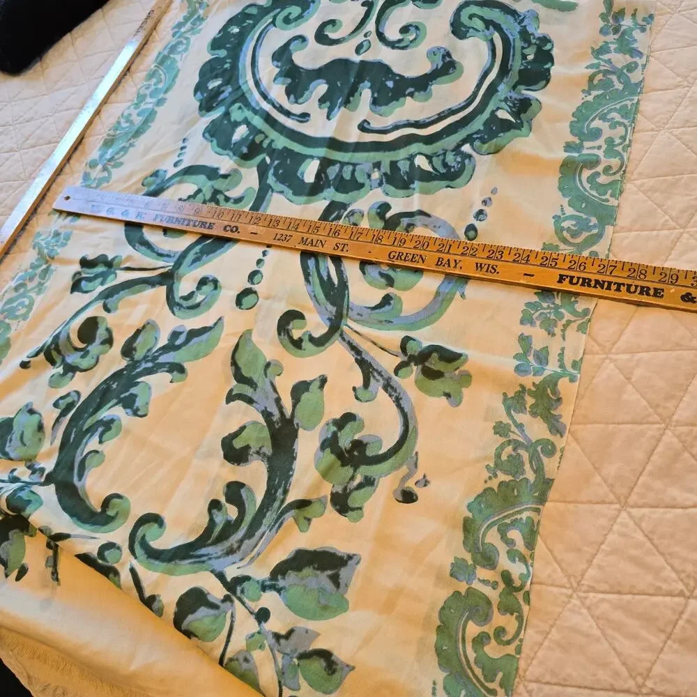 Art Go'den Du'm Silk Wool Blend Scarf Wrap Women's Green Blue Damask Boho Chic